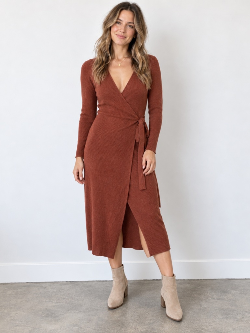 Abercrombie & Fitch Rust Wrap Knit Midi Dress